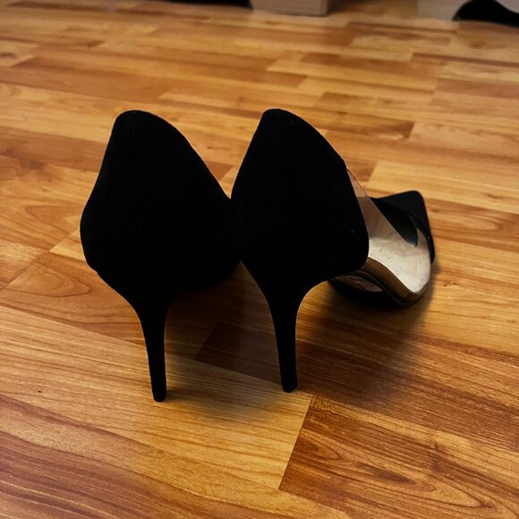 LE CHATEAU Black Suede Clear Side High Heel Pointed Toe Stilettos - Size 8.5 - Picture 7 of 12